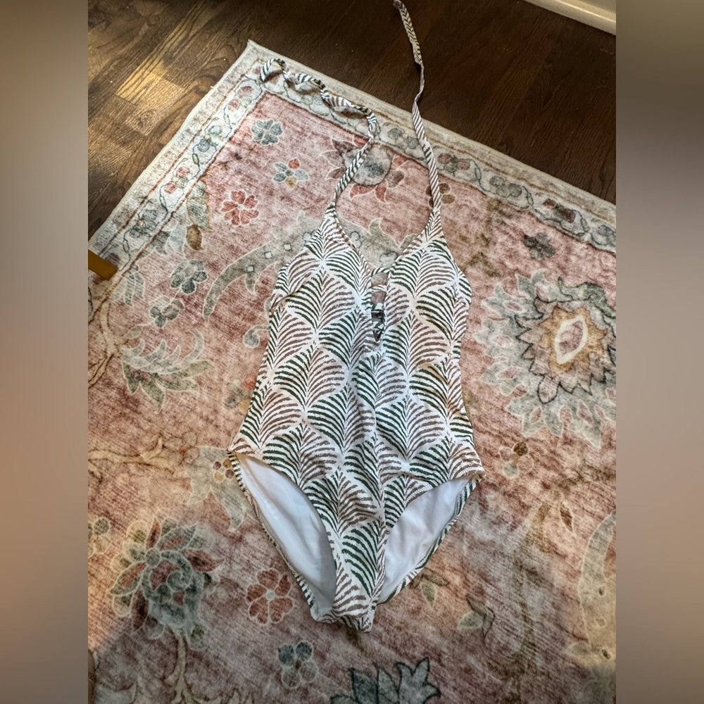 One Piece Swimsuit in Green and White